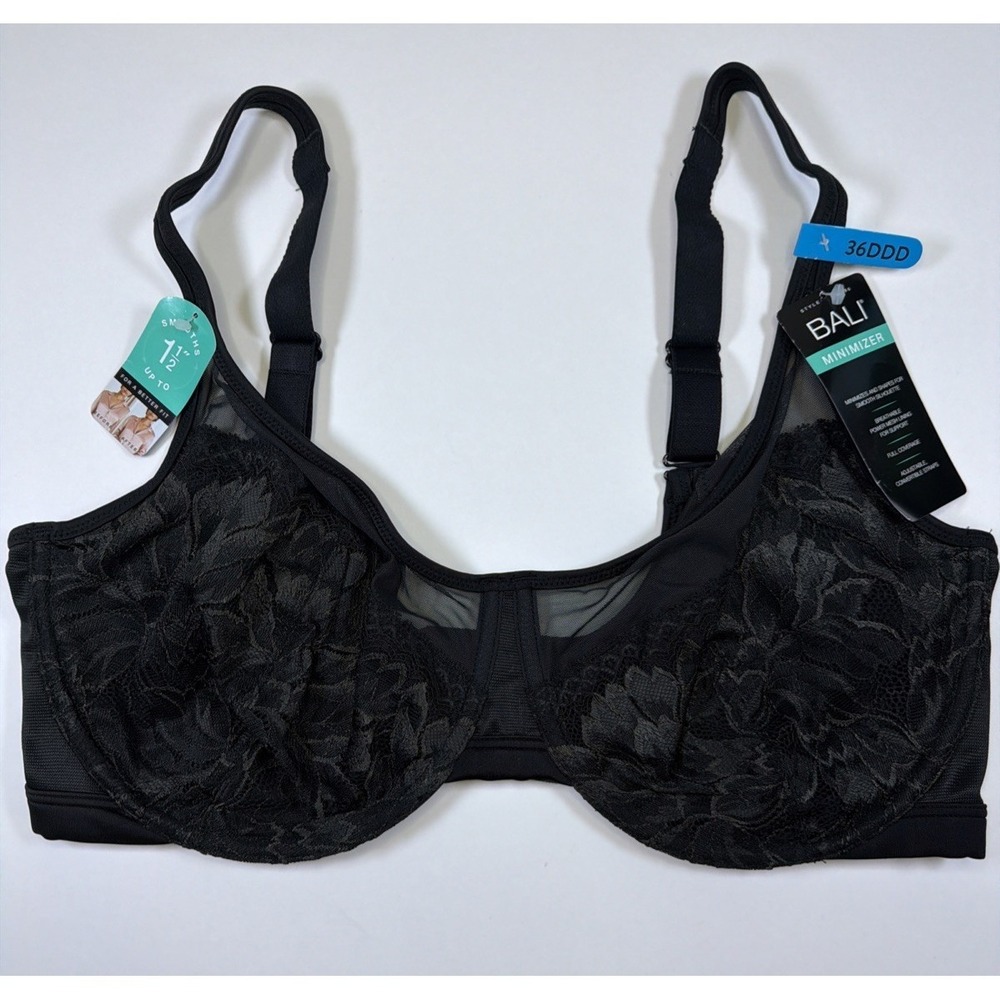Bali One Smooth U Lace Minimizer Underwire Bra DF3386 Black Size 36DDD NEW